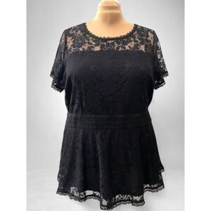 TORRID Black Lace Peplum Top, Size 3